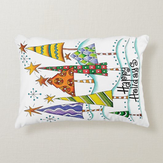 ハッピーホリデー!星付きのかわいいクリスマスツリー アクセントクッション (正面)