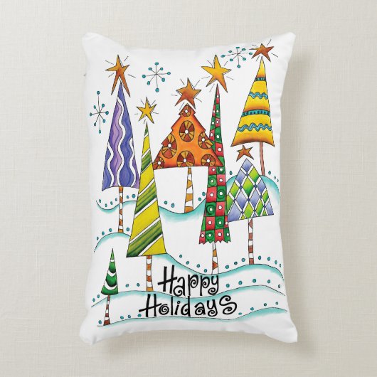 ハッピーホリデー!星付きのかわいいクリスマスツリー アクセントクッション (正面(垂直))
