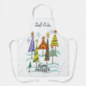 ハッピーホリデー!星付きのかわいいクリスマスツリー エプロン (正面)