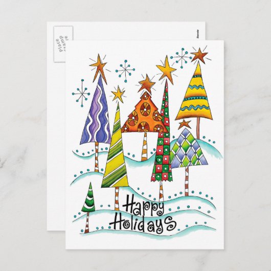 ハッピーホリデー！星付きのかわいいクリスマスツリー シーズンポストカード (正面/裏面)
