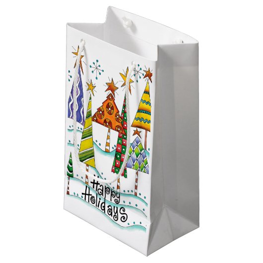 ハッピーホリデー！星付きのかわいいクリスマスツリー スモールペーパーバッグ (正面アングル)