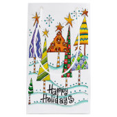 ハッピーホリデー！星付きのかわいいクリスマスツリー スモールペーパーバッグ (正面)