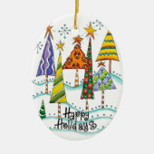ハッピーホリデー!星付きのかわいいクリスマスツリー セラミックオーナメント (正面)