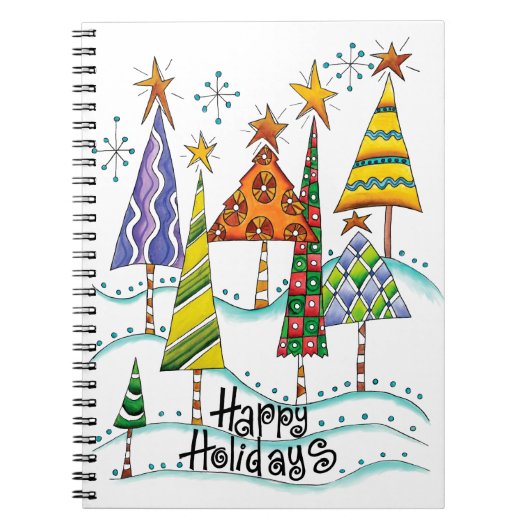ハッピーホリデー！星付きのかわいいクリスマスツリー ノートブック (正面)