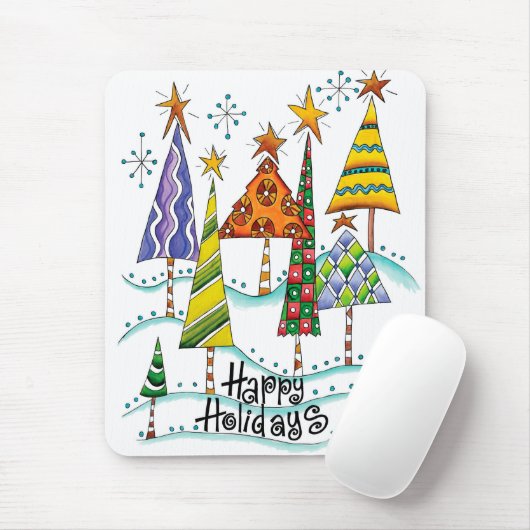 ハッピーホリデー!星付きのかわいいクリスマスツリー マウスパッド (マウス)