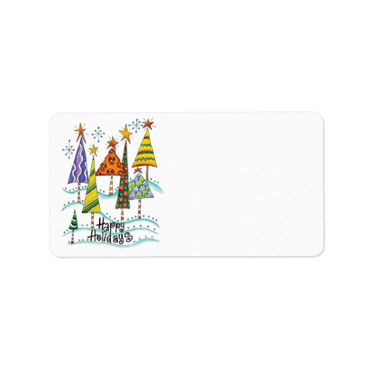 ハッピーホリデー！星付きのかわいいクリスマスツリー ラベル (正面)