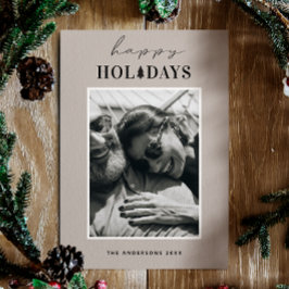ハッピーホリデー | 暖かいライトトープのクリスマスフォト シーズンカード