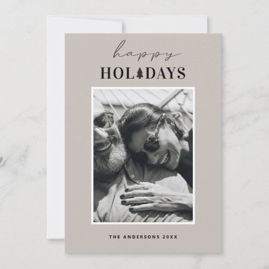 ハッピーホリデー | 暖かいライトトープのクリスマスフォト シーズンカード (正面)