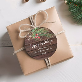 「ハッピーホリデー！」 水彩松のクリスマス ラウンドシール