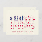 ハッピーホリデー – 米国国旗のタイポグラフィクリスマス ポストカード (正面/裏面)