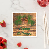 ハッピーホリデー – 素朴な松 – コーン詳細 スタンダードカクテルナプキン (インサイチュ)