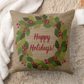 ハッピーホリデー! |緑と赤のリース クッション (ブランケット)