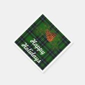 ハッピーホリデー – 緑のタータンチェックと松 – コーン詳細 スタンダードカクテルナプキン (角)