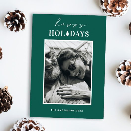 ハッピーホリデー | 緑モダンのクリスマス写真 シーズンカード