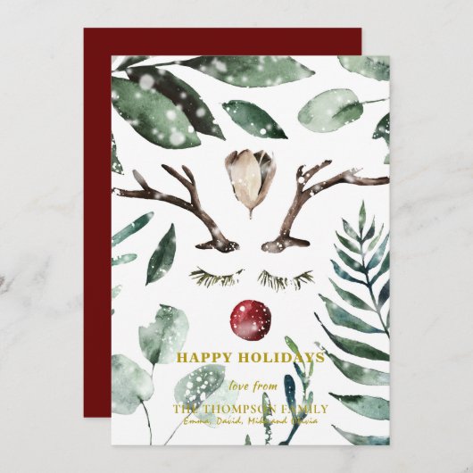 ハッピーホリデー 緑葉トナカイ シーズンカード (正面/裏面)