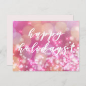 ハッピーホリデー！華やかなピンクのキラキラのクリスマス シーズンポストカード (正面/裏面)