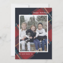ハッピーホリデー 赤いチェック柄 クリスマスカスタム写真