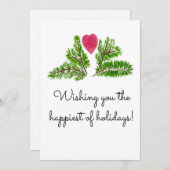 ハッピーホリデー。赤いハートの松の枝 シーズンカード (正面/裏面)