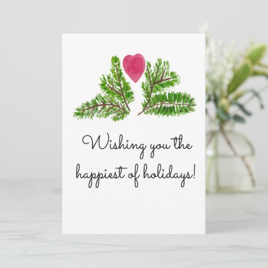 ハッピーホリデー。赤いハートの松の枝 シーズンカード (スタンド正面)