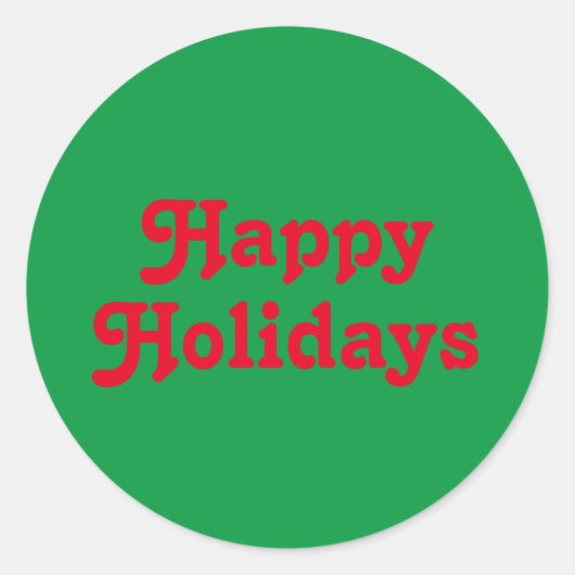 "ハッピーホリデー"赤い緑のクリスマスホリデー ラウンドシール (正面)