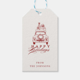 ハッピーホリデー | 赤と白のカスタマイズ可能な家族 ギフトタグ