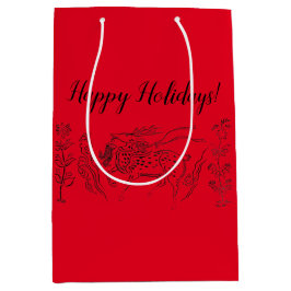ハッピーホリデー！赤のトナカイ ミディアムペーパーバッグ