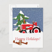 ハッピーホリデー!赤トラクター シーズンポストカード (正面/裏面)