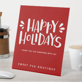 ハッピーホリデー – 赤パーソナライズされたクリスマス 台座サイン