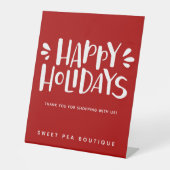 ハッピーホリデー – 赤パーソナライズされたクリスマス 台座サイン (正面)