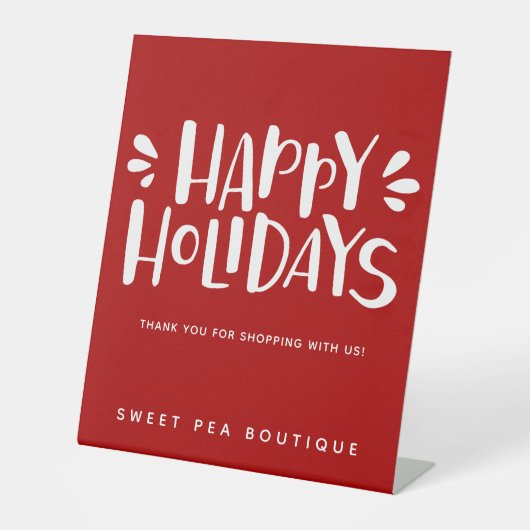 ハッピーホリデー – 赤パーソナライズされたクリスマス 台座サイン (正面)