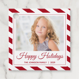 ハッピーホリデー |赤|写真パーソナライズされたギフト フェイバータグ