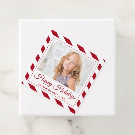 ハッピーホリデー |赤|写真パーソナライズされたギフト フェイバータグ (インサイチュ)
