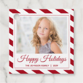 ハッピーホリデー |赤|写真パーソナライズされたギフト フェイバータグ (正面)