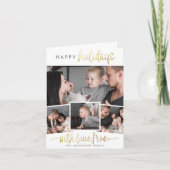 ハッピーホリデー |金ゴールドスクリプトと4枚の写真クリスマス シーズンカード (正面)