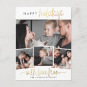 ハッピーホリデー |金ゴールドレタリング4 Photo Collage シーズンポストカード (正面)