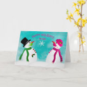 ハッピーホリデー，雪だるまソーシャルディスティングコビデ19 カード (黄色い花)