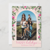 ハッピーホリデー 1枚の写真が ブッシュピンクとグリーンアーチを飾る シーズンカード (正面)