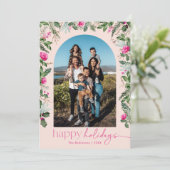 ハッピーホリデー 1枚の写真が ブッシュピンクとグリーンアーチを飾る シーズンカード (スタンド正面)