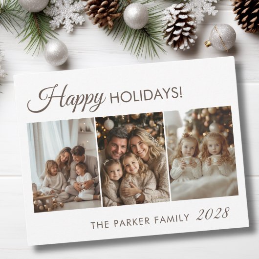 ハッピーホリデー!3枚の写真(白ミニマル) シーズンカード