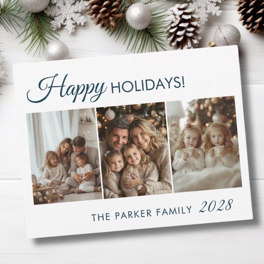 ハッピーホリデー!3枚の写真(白ミニマル) シーズンカード