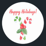 ハッピーホリデー | Water color Candy Cape Christmas ラウンドシール<br><div class="desc">NewParkLane - Christmas Stickers，明るい赤の引用文'Happy Holidaysl'と2つの素敵な水色のキャンディ付き。このコレクションで一致するアイテムを確認する。具体的な個人的なデザインの願い？感じお連絡楽に！</div>