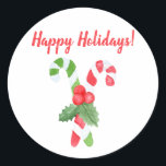 ハッピーホリデー | Water color Candy Cape Christmas ラウンドシール<br><div class="desc">NewParkLane - Christmas Stickers，明るい赤の引用文'Happy Holidaysl'と2つの素敵な水色のキャンディ付き。このコレクションで一致するアイテムを確認する。具体的な個人的なデザインの願い？感じお連絡楽に！</div>