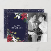 ハッピーホリデーnavy red whiteフローラフォトカード シーズンカード (正面/裏面)