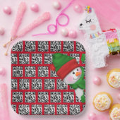 ハッピーホリデーQRコードと雪だるま ペーパープレート (パーティー)