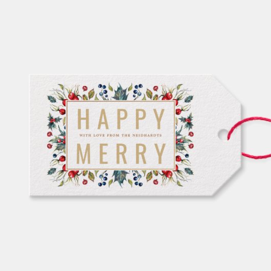 ハッピーホリメリーティパーソナライズされたギフトラベル ギフトタグ (正面(横))