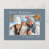 ハッピーホリモダンズエレガントシンプル石板ブルー シーズンポストカード (正面)