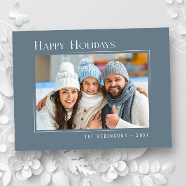 ハッピーホリモダンズエレガントシンプル石板ブルー シーズンポストカード