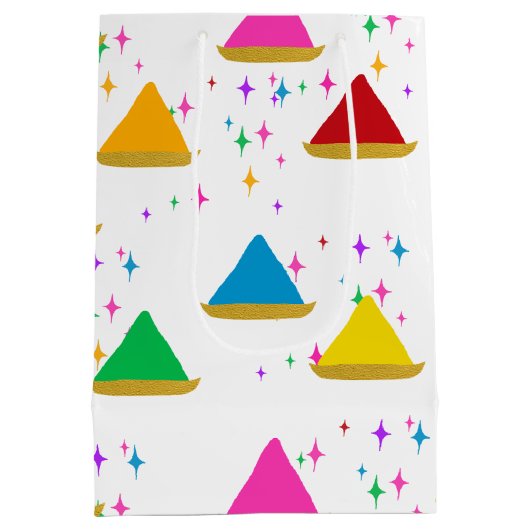 ハッピーホリモダンヒンドゥー教フェスティバルカラーズパターン ミディアムペーパーバッグ (裏面)