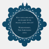 ハッピーホリモダンーズエレガントファミリーフォトブルー オーナメントカード (裏面)