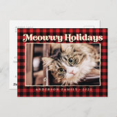 ハッピーホリモダンーズPlaid Petおもしろい Cat写真 シーズンポストカード (正面/裏面)